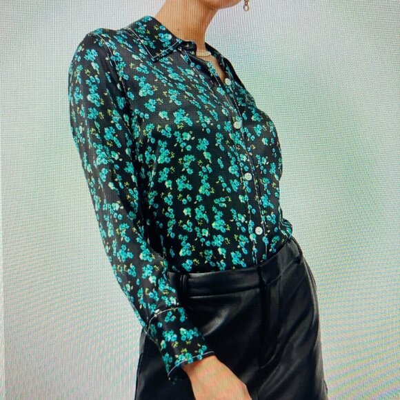 Women's Rails Shirt, Andrea Mint Floral L, Black & Teal - Picture 7 of 16